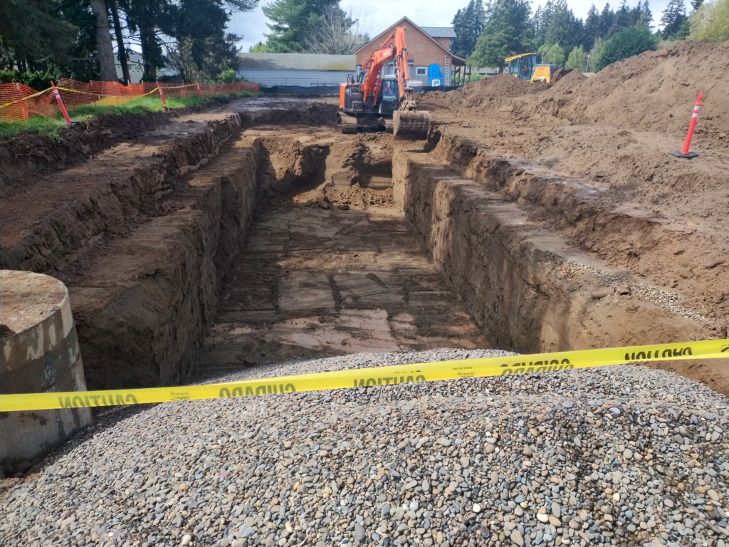 Stormwater preparation work at the Veterans Village site, April 2026